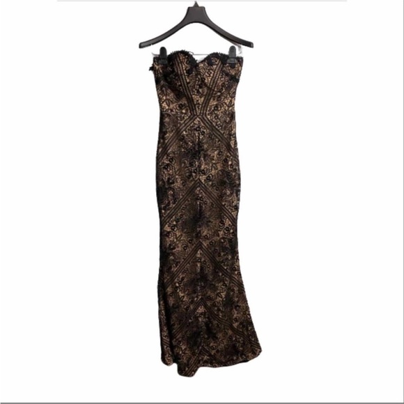 Bariano Lulus Allison Black Nude Lace Strapless evening gown maxi dress bustier - Picture 5 of 16